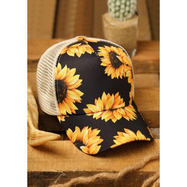 Sunflower Mesh Splicing Criss-Cross Hollow Out Baseball Cap