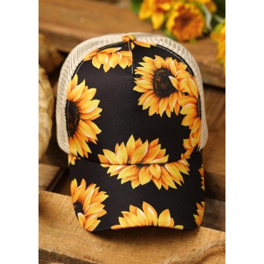 Sunflower Mesh Splicing Criss-Cross Hollow Out Baseball Cap