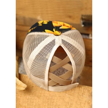 Sunflower Mesh Splicing Criss-Cross Hollow Out Baseball Cap
