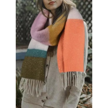 Color Block Tassel Warm Long Scarf