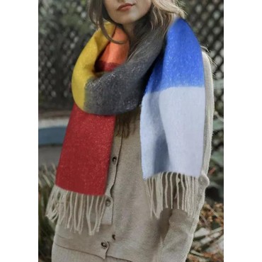 Color Block Tassel Warm Long Scarf