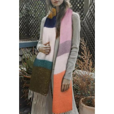 Color Block Tassel Warm Long Scarf