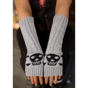 Halloween Skull Hollow Out Fingerless Gloves