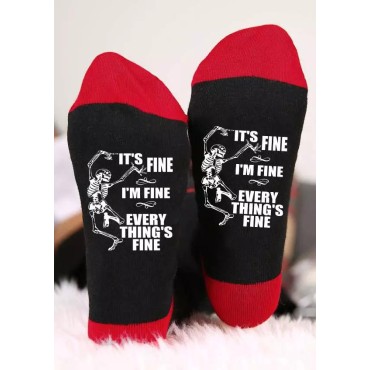 It's Fine I'm Fine Every Thing's Is Fine Skeleton Crew Socks - Black