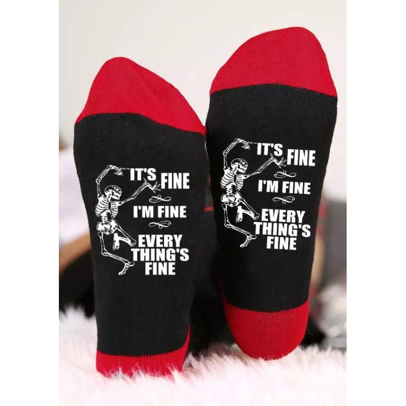It's Fine I'm Fine Every Thing's Is Fine Skeleton Crew Socks - Black