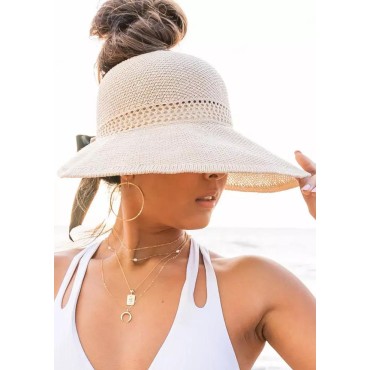 Foldable Hollow Out Sun Visor Straw Wide Brim Beach Hat