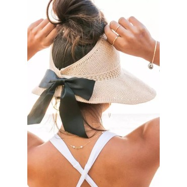 Foldable Hollow Out Sun Visor Straw Wide Brim Beach Hat