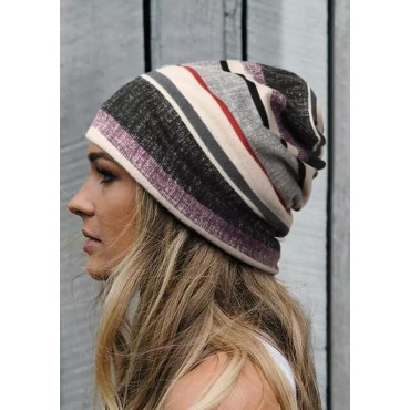 Color Block Striped Beanie Hat