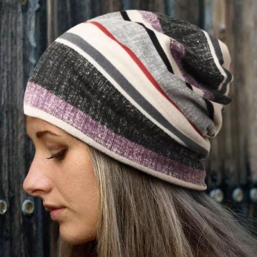 Color Block Striped Beanie Hat