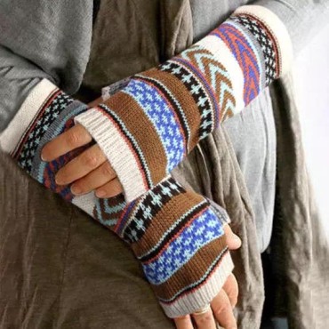 Ethnic Half Finger Long Gloves