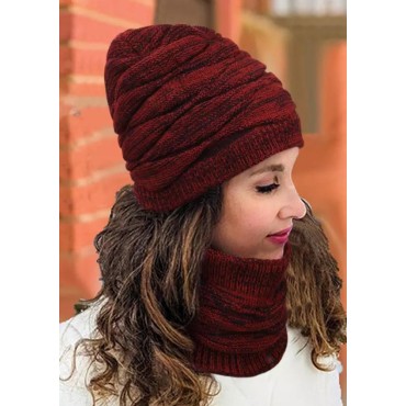 2Pcs Warm Knitted Beanie Hat And Neck Warmer Set