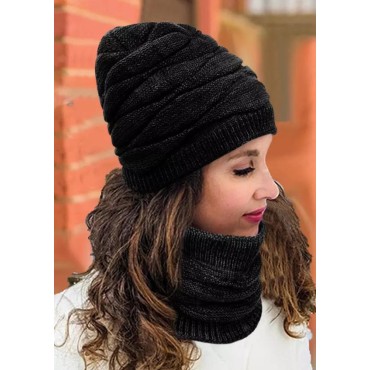 2Pcs Warm Knitted Beanie Hat And Neck Warmer Set
