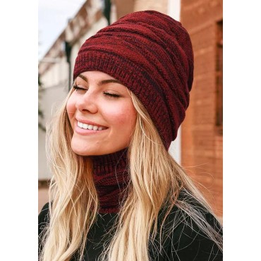 2Pcs Warm Knitted Beanie Hat And Neck Warmer Set