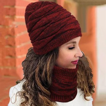2Pcs Warm Knitted Beanie Hat And Neck Warmer Set