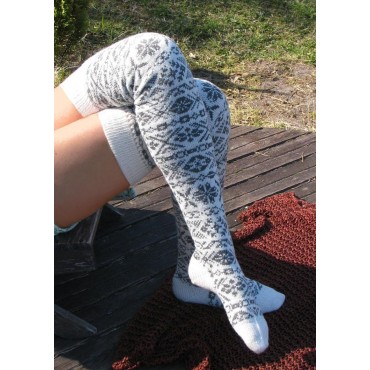 Christmas Snowflake Over Knee Extra Long Socks