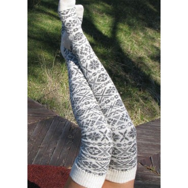 Christmas Snowflake Over Knee Extra Long Socks