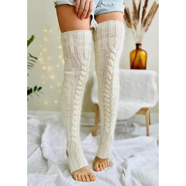 Soft Warm Knitted Leg Warmers Socks - White