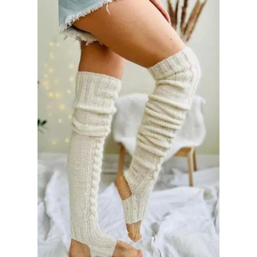 Soft Warm Knitted Leg Warmers Socks - White