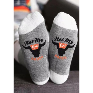 Not My First Rodeo Steer Skull Crew Socks - Gray