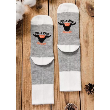 Not My First Rodeo Steer Skull Crew Socks - Gray