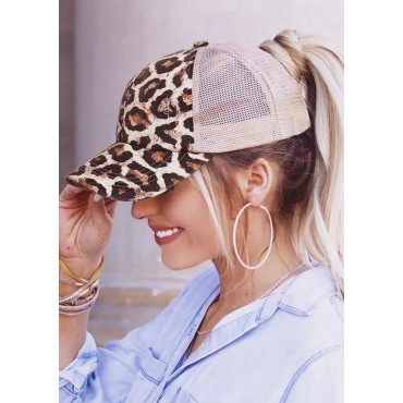 Leopard Mesh Criss-Cross Hollow Out Baseball Cap