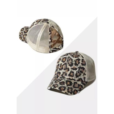 Leopard Mesh Criss-Cross Hollow Out Baseball Cap
