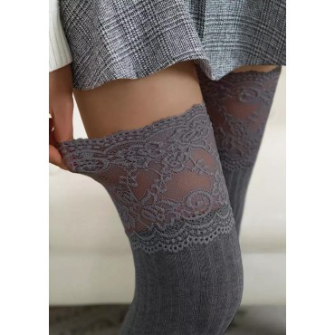 Lace Splicing Over Knee Long Socks