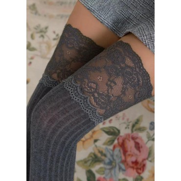 Lace Splicing Over Knee Long Socks