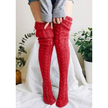 Soft Warm Over Knee Extra Long Knitted Socks - Red