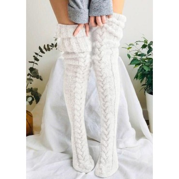 Soft Warm Over Knee Extra Long Knitted Socks - Red