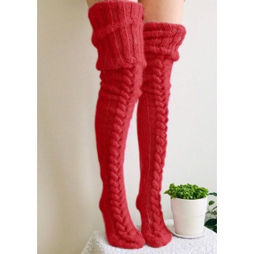 Soft Warm Over Knee Extra Long Knitted Socks - Red