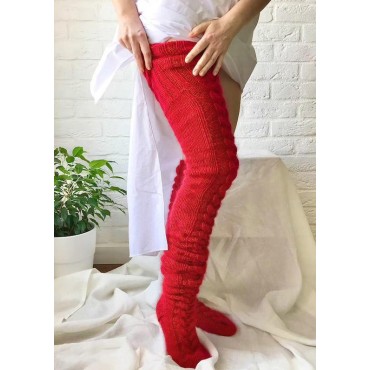 Soft Warm Over Knee Extra Long Knitted Socks - Red