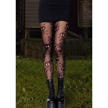 Halloween Skull Fishnet Socks - Black