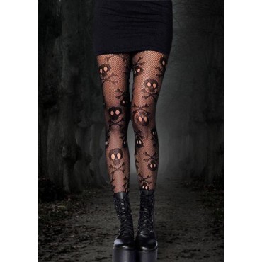 Halloween Skull Fishnet Socks - Black