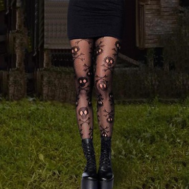 Halloween Skull Fishnet Socks - Black