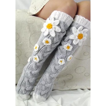 Daisy Thigh-High Knitted Socks - Gray