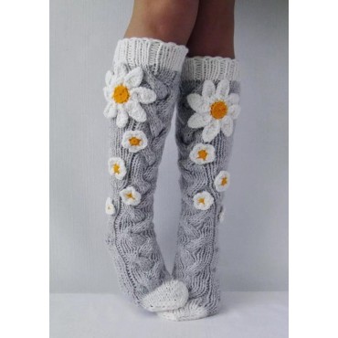 Daisy Thigh-High Knitted Socks - Gray