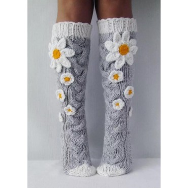 Daisy Thigh-High Knitted Socks - Gray