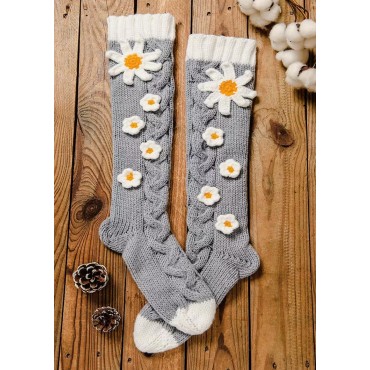 Daisy Thigh-High Knitted Socks - Gray