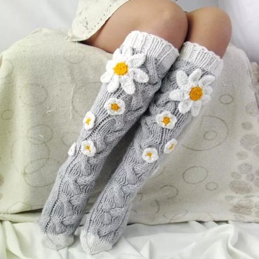 Daisy Thigh-High Knitted Socks - Gray