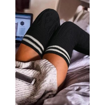 Striped Rhombus Warm Thigh-High Socks