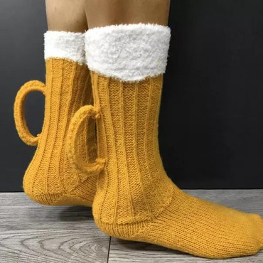Color Block Warm Beer Shape Casual Socks