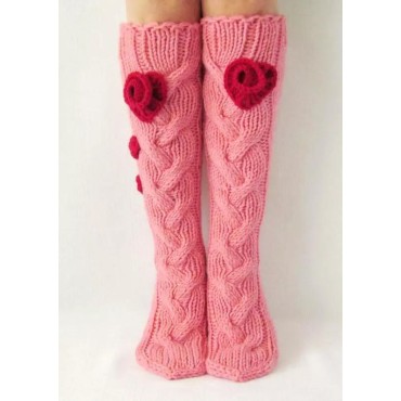 Floral Soft Warm Thigh-High Socks - Pink