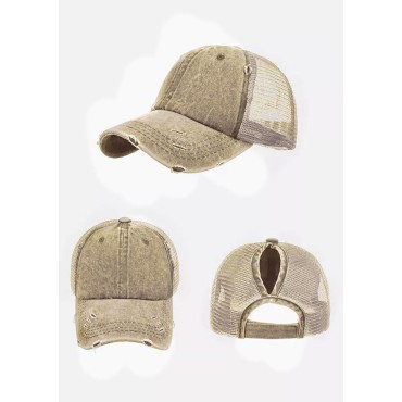 Mesh Hollow Out Ripped Washed Baseball Cap