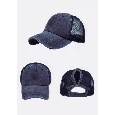 Mesh Hollow Out Ripped Washed Baseball Cap