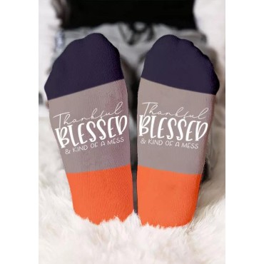 Thankful Blessed & Kind Of A Mess Color Block Crew Socks