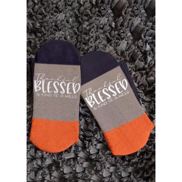 Thankful Blessed & Kind Of A Mess Color Block Crew Socks