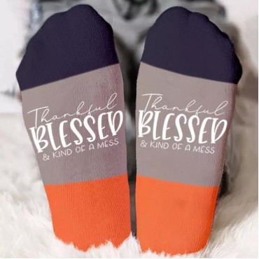 Thankful Blessed & Kind Of A Mess Color Block Crew Socks