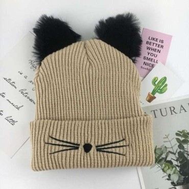 Cotton Cat Shape Thick Knitted Hat Winter Warm Hat Skullies Cap Beanie Hat for Girl and Women