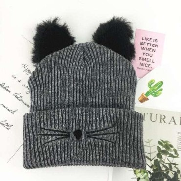 Cotton Cat Shape Thick Knitted Hat Winter Warm Hat Skullies Cap Beanie Hat for Girl and Women